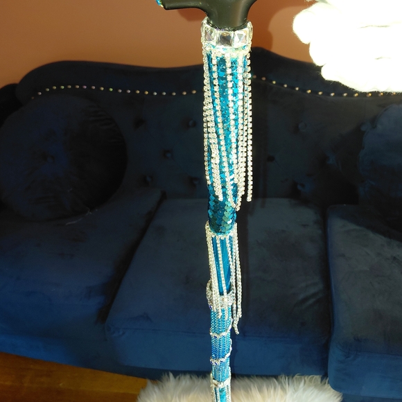 Elegant Blue and Silver Beaded Cane,All Products : American Fashion Style Bags On Sale